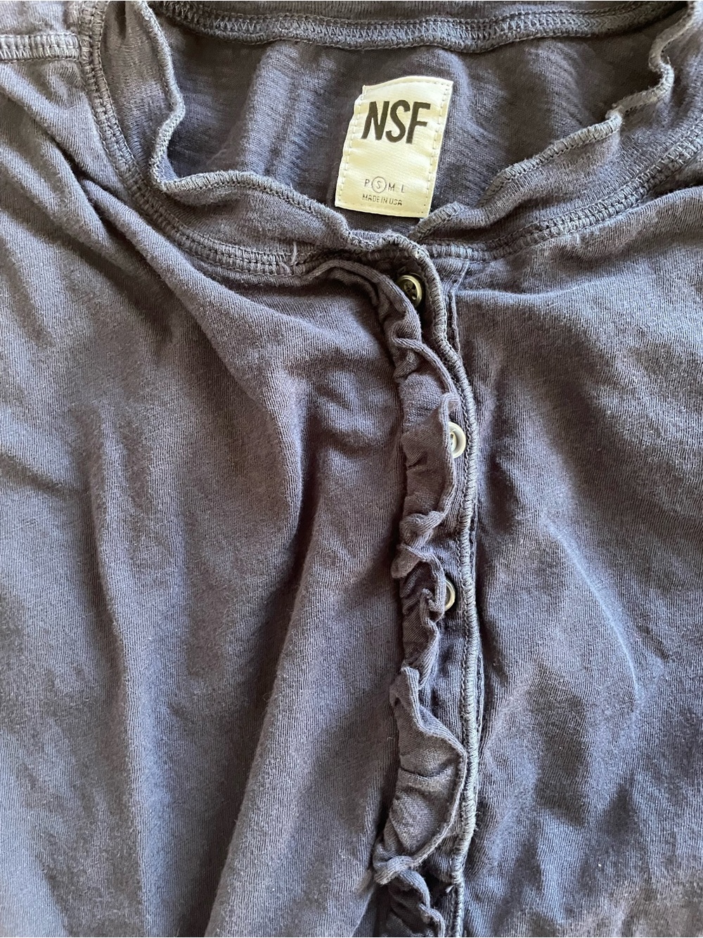 NSF Navy Long-Sleeve Ruffled Henley Top - Picture 2 of 2